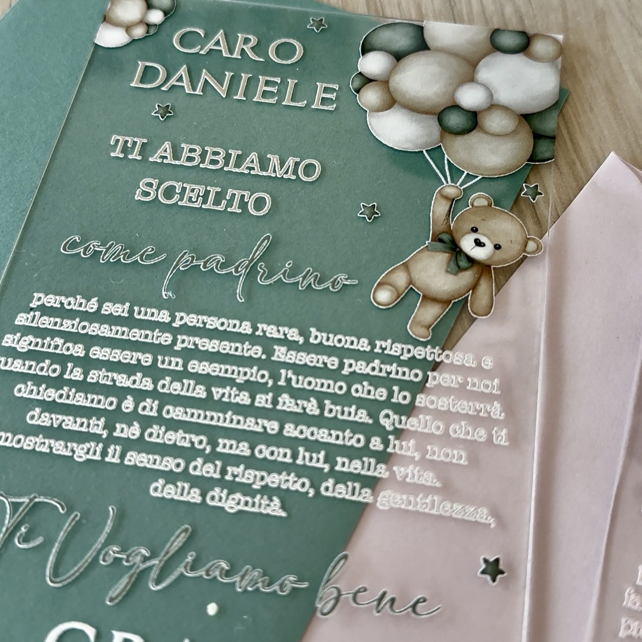 partecipazione padrino plexiglass