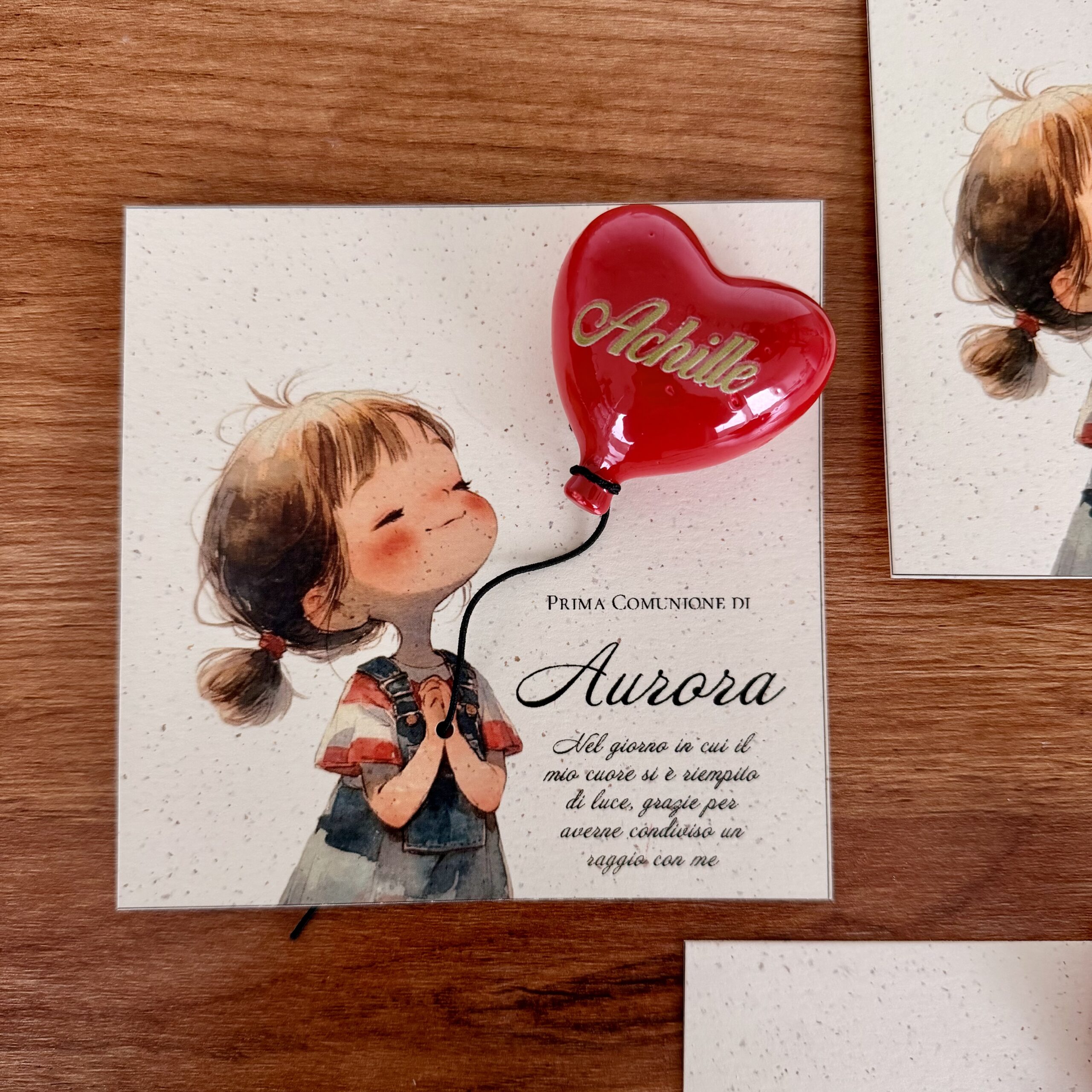 Segnaposto ricordino personalizzato per la prima comunione cuore rosso magnetico con nome inciso