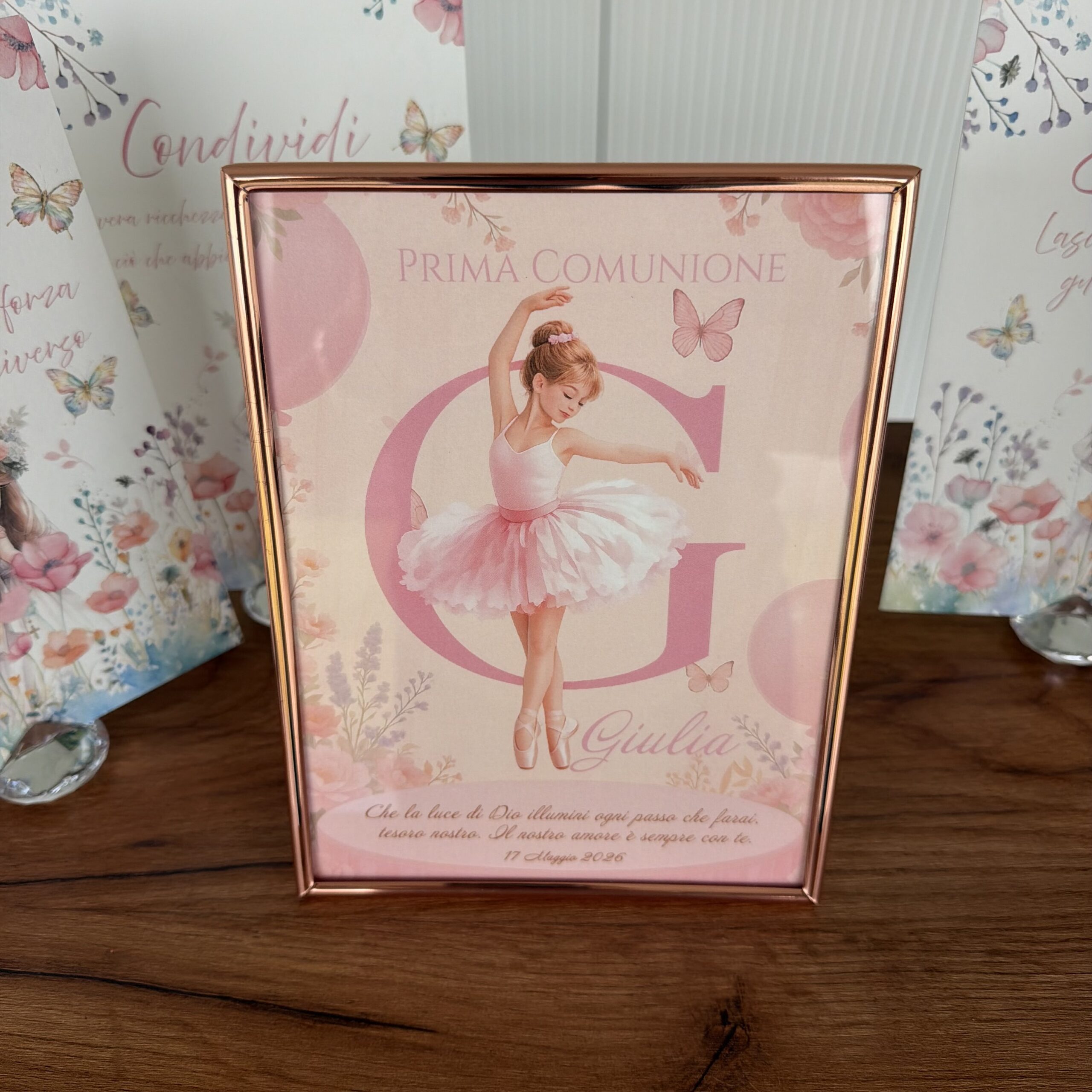 Quadro decorativo comunione con iniziale grande e nome personalizzato
