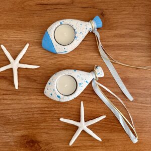 Pesce Portacandela in Gesso Dipinto a Mano – Decorazione Personalizzata a Tema Mare